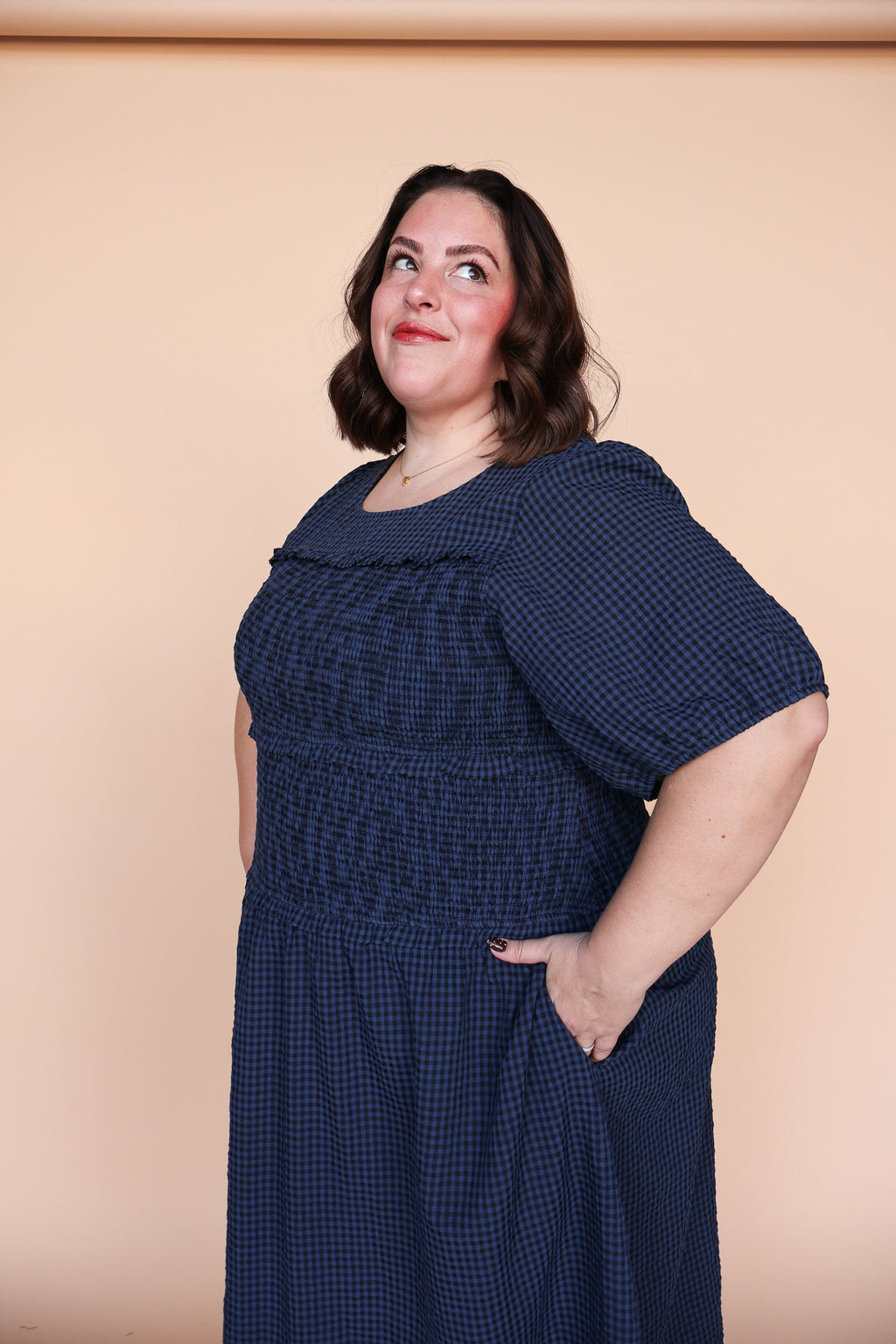 Sutton Gingham Smocked Maxi in Navy