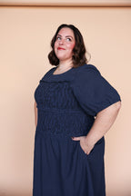 Sutton Gingham Smocked Maxi in Navy