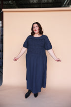 Sutton Gingham Smocked Maxi in Navy