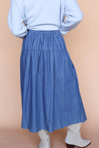 Polka Dot Chambray Faux Wrap Skirt