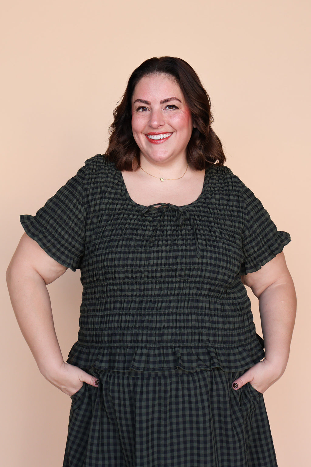 Hattie Gingham Blouse in Dark Olive