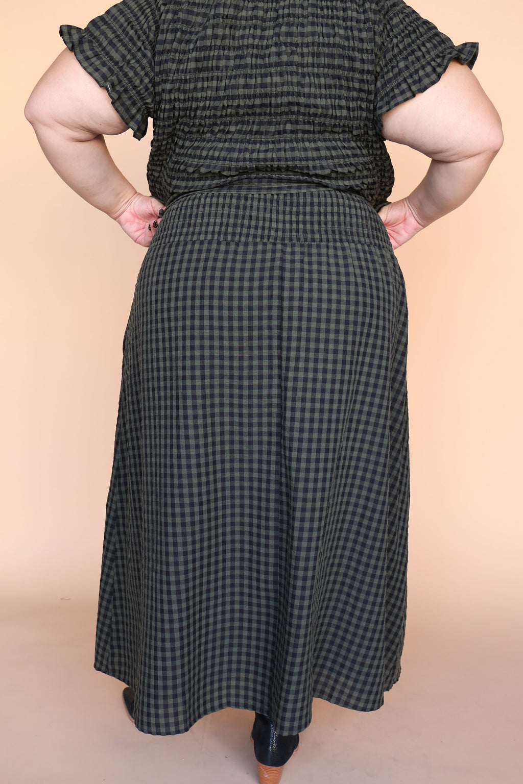 Hattie Gingham Skirt in Dark Olive