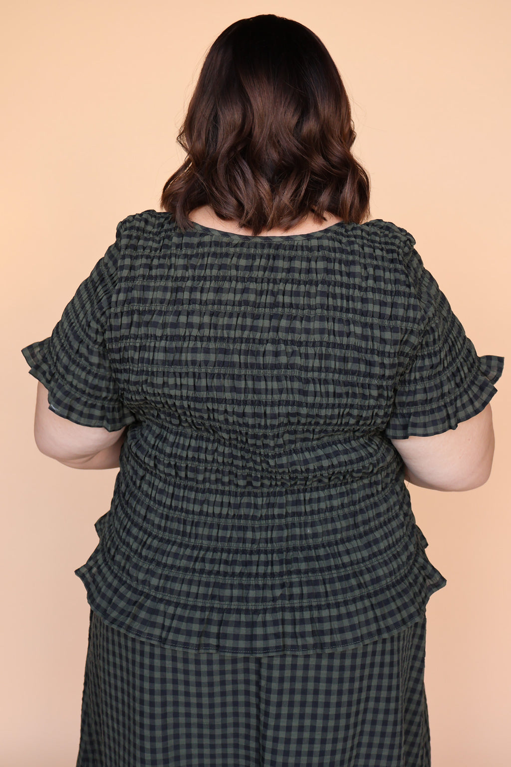 Hattie Gingham Blouse in Dark Olive