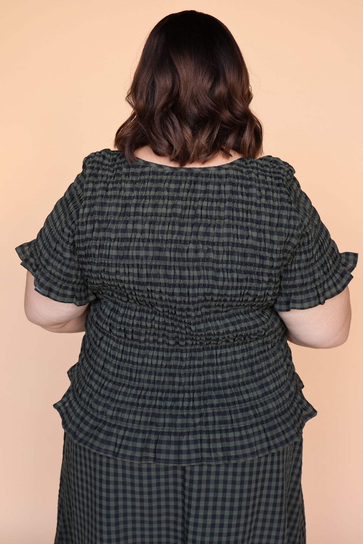 Hattie Gingham Blouse in Dark Olive