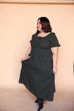 Hattie Gingham Skirt in Dark Olive