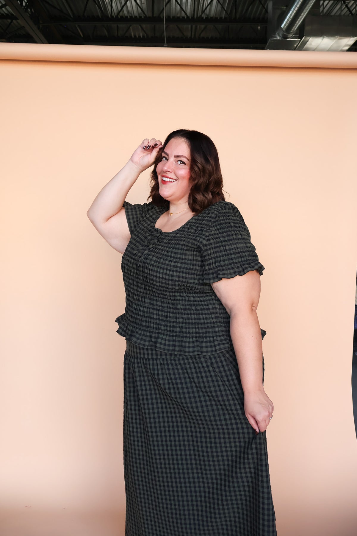 Hattie Gingham Blouse in Dark Olive
