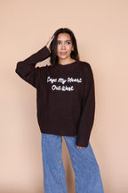 Left My Heart Out West Sweater in Chocolate Brown