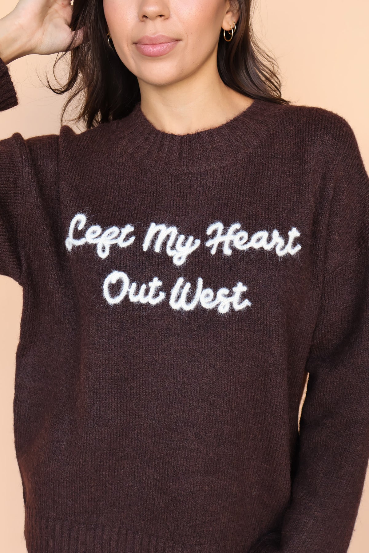 Left My Heart Out West Sweater in Chocolate Brown