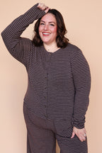 Lauren Stripe Button Up Top in Brown