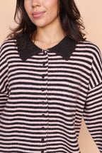 Stripe Cardigan in Chocolate/Pink