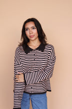 Stripe Cardigan in Chocolate/Pink