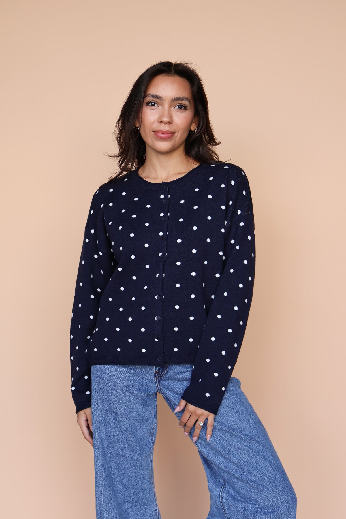Mae Polka Dot Cardigan in Navy Secondary image