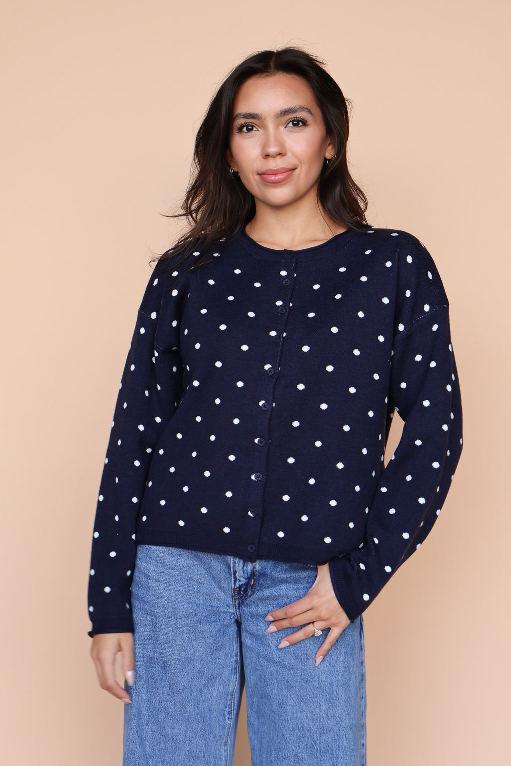 Mae Polka Dot Cardigan in Navy