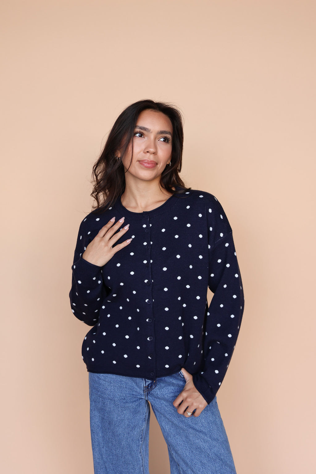 Mae Polka Dot Cardigan in Navy