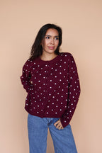 Mae Polka Dot Cardigan in Berry Red
