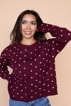 Mae Polka Dot Cardigan in Berry Red