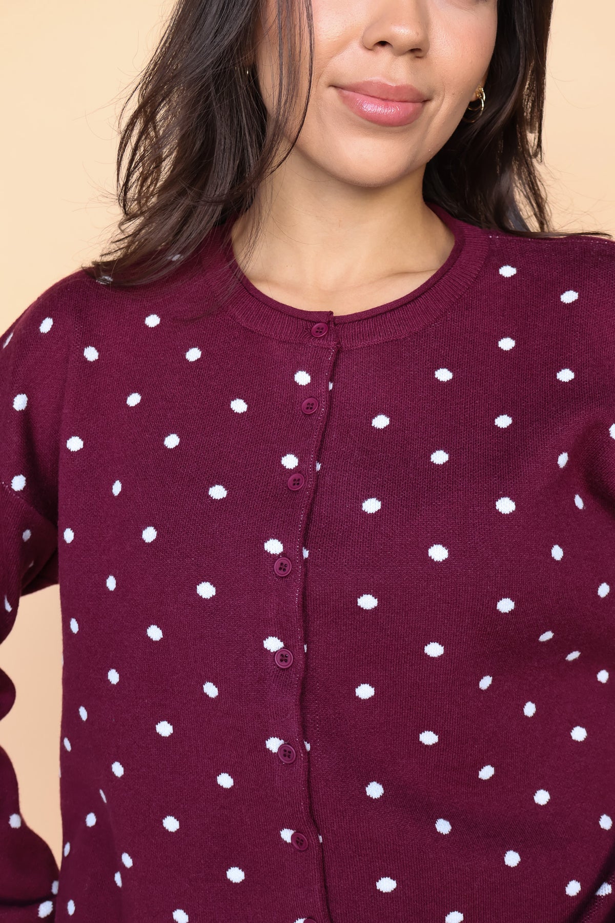 Mae Polka Dot Cardigan in Berry Red