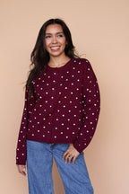 Mae Polka Dot Cardigan in Berry Red