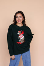 Skiing Bear Knit Sweater in Green