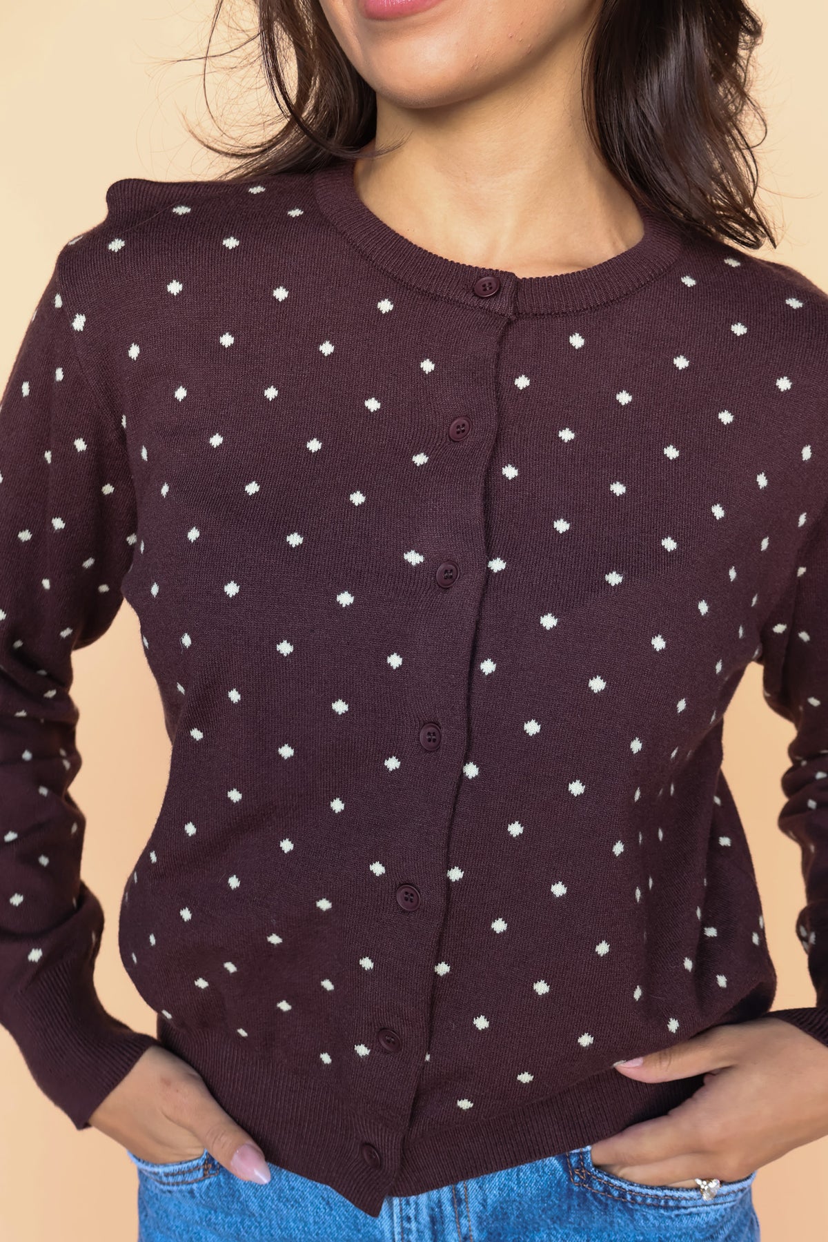 Kate Polka Dot Cardigan in Chocolate Secondary image