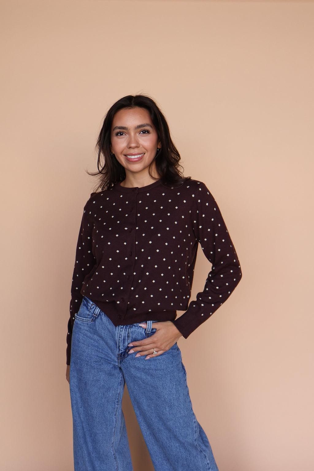 Kate Polka Dot Cardigan in Chocolate