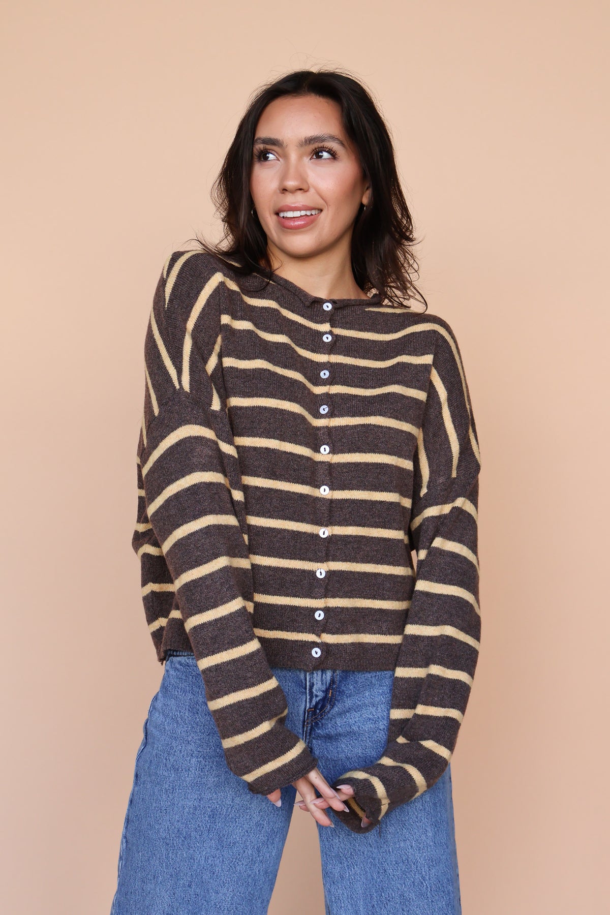 Piper Stripe Cardigan in Brown/Gold Secondary image