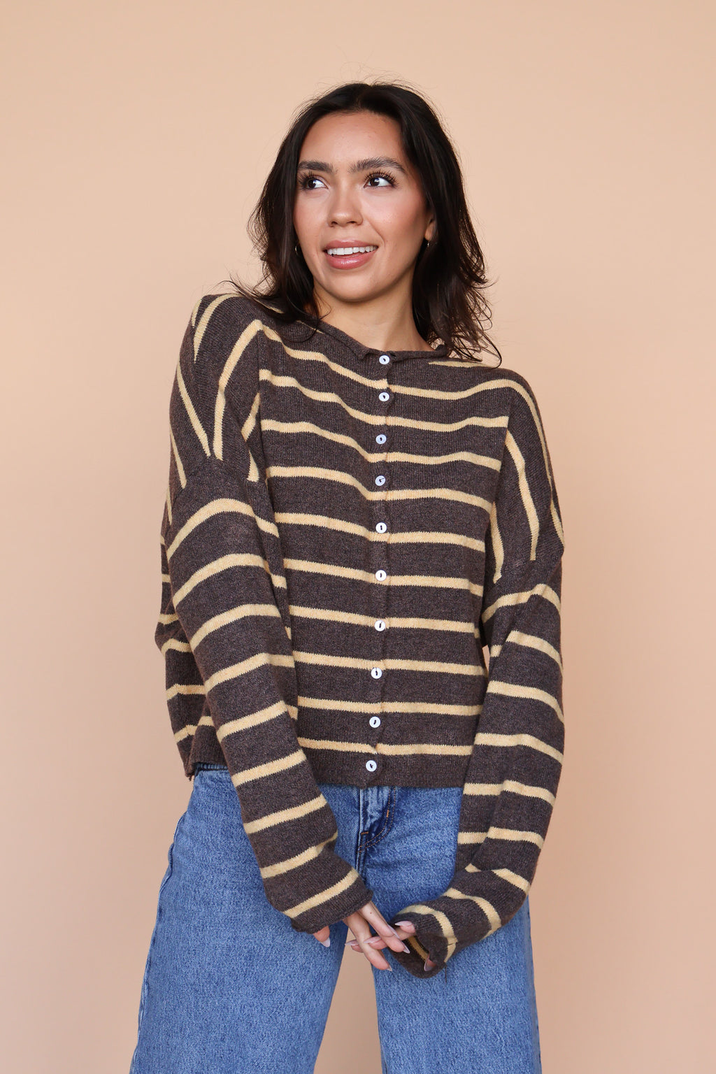 Piper Stripe Cardigan in Brown/Gold