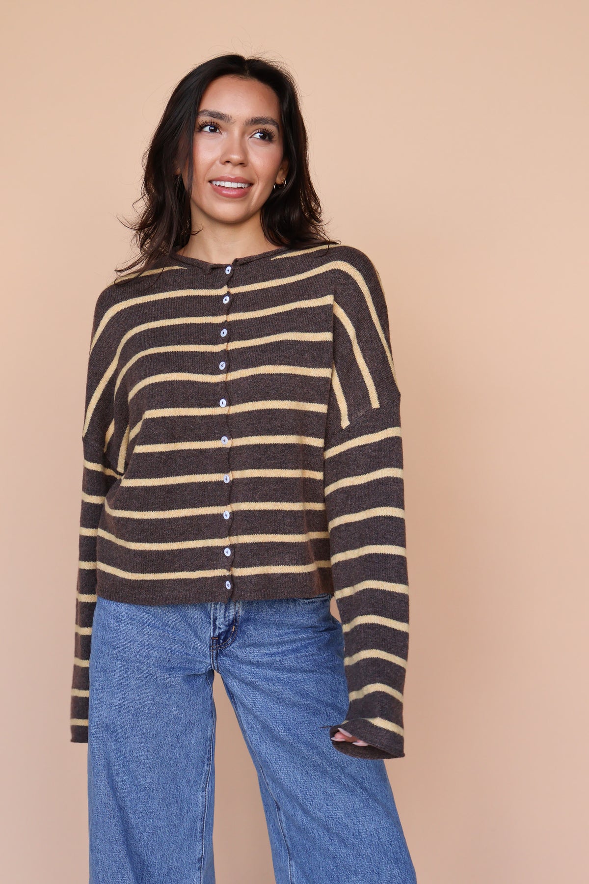 Piper Stripe Cardigan in Brown/Gold