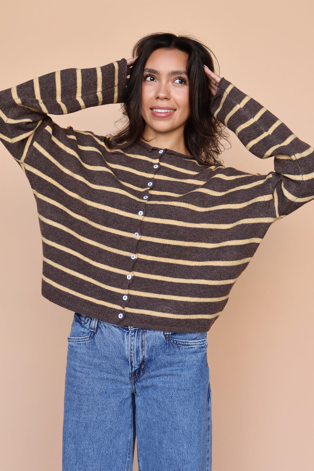 Piper Stripe Cardigan in Brown/Gold