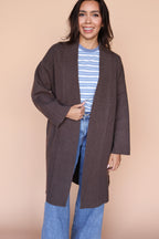Open Long Knit Coat in Dark Taupe