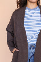 Open Long Knit Coat in Dark Taupe