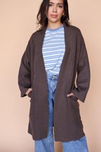 Open Long Knit Coat in Dark Taupe