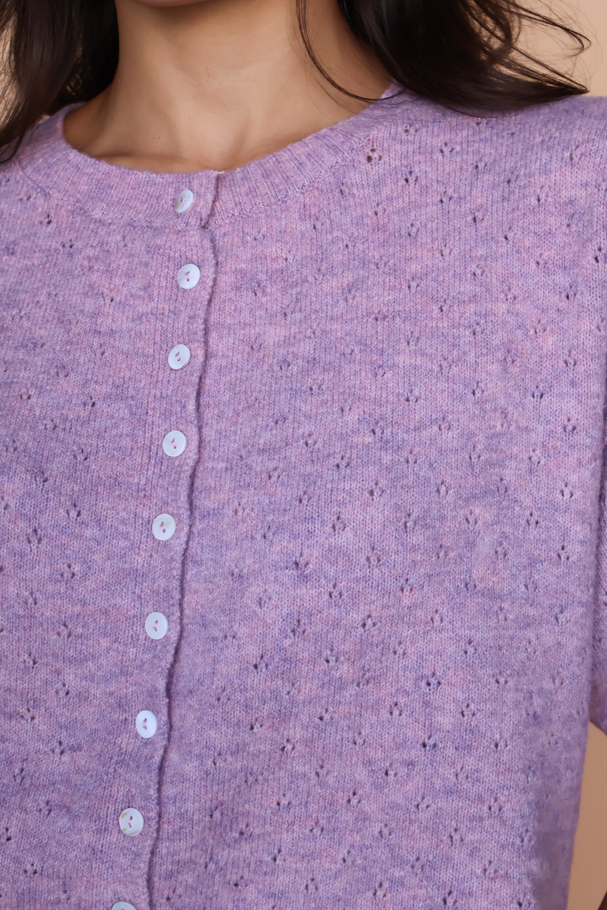 Pointelle Knit Cardigan in Lilac