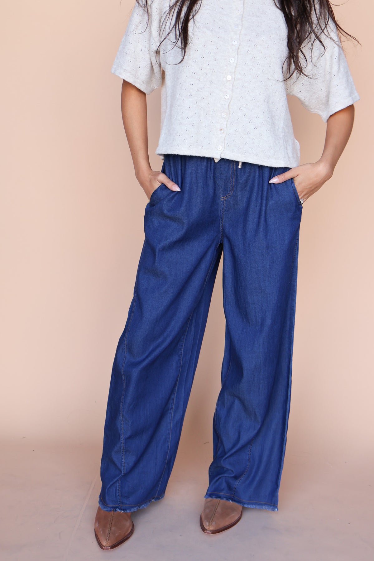 Chambray Wide Leg Pants