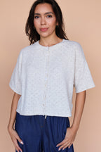 Pointelle Knit Cardigan in Oatmeal