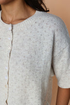 Pointelle Knit Cardigan in Oatmeal