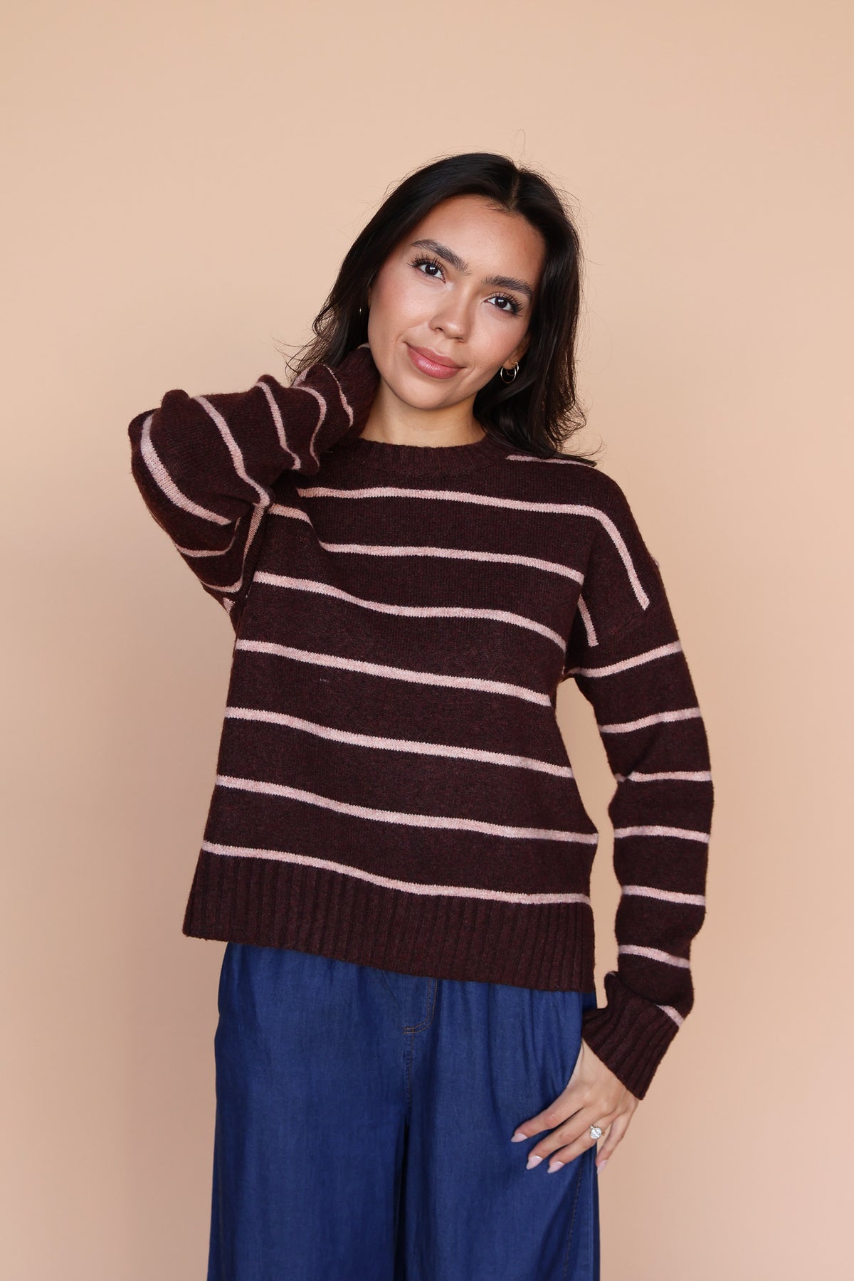 Chocolate/Blush Stripe Sweater Secondary image