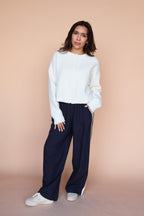 Linen Blend Track Pants in Navy