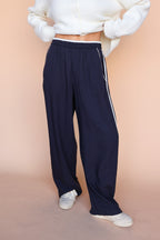 Linen Blend Track Pants in Navy
