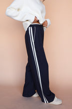 Linen Blend Track Pants in Navy