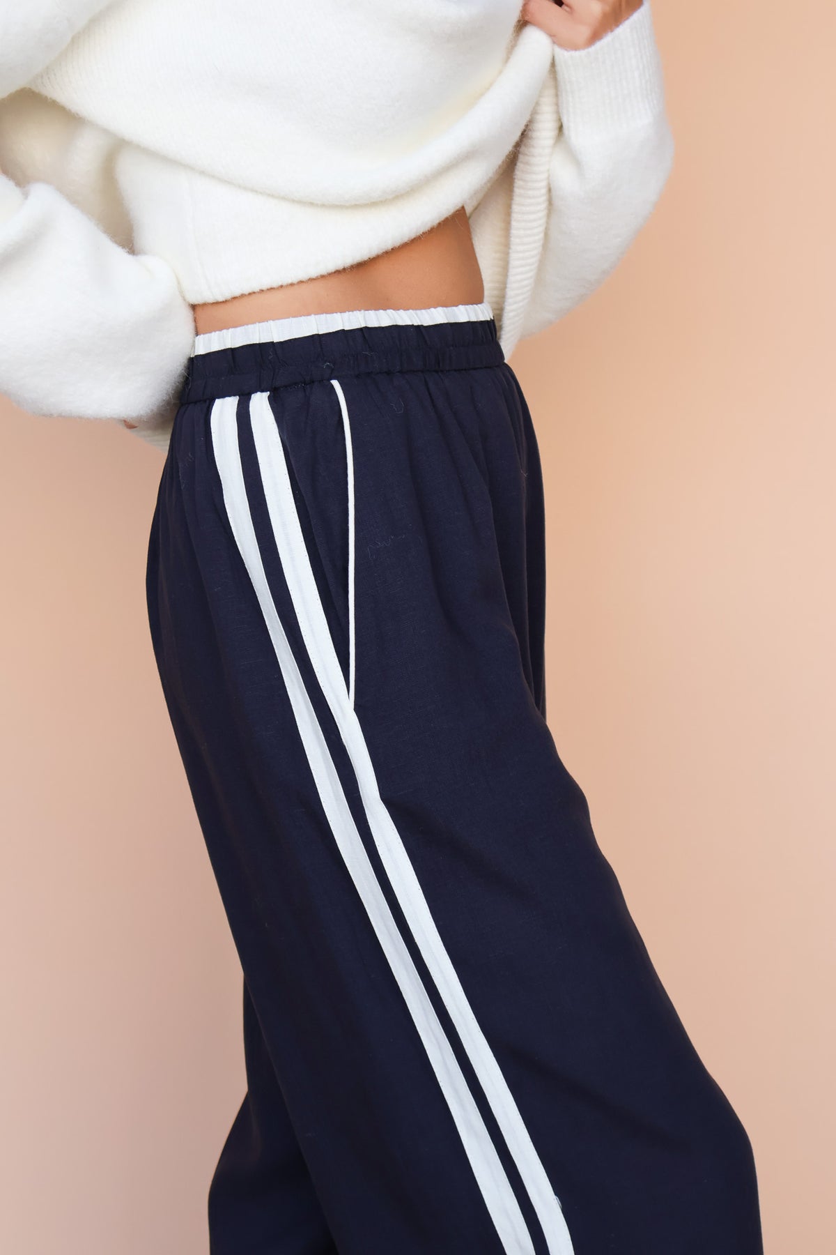 Linen Blend Track Pants in Navy