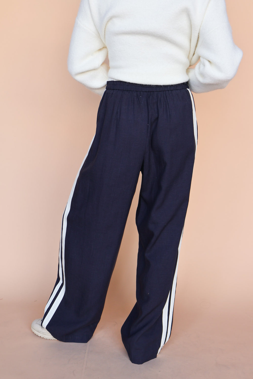 Linen Blend Track Pants in Navy