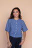 Pointelle Knit Cardigan in Denim Blue