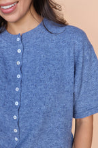 Pointelle Knit Cardigan in Denim Blue