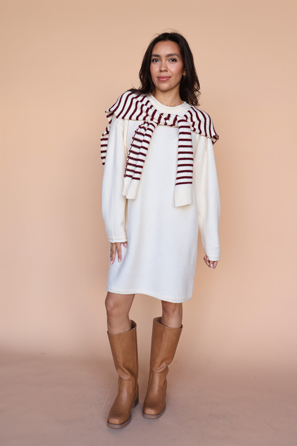 Sloane Layered Sweater Knit Dress in Cream