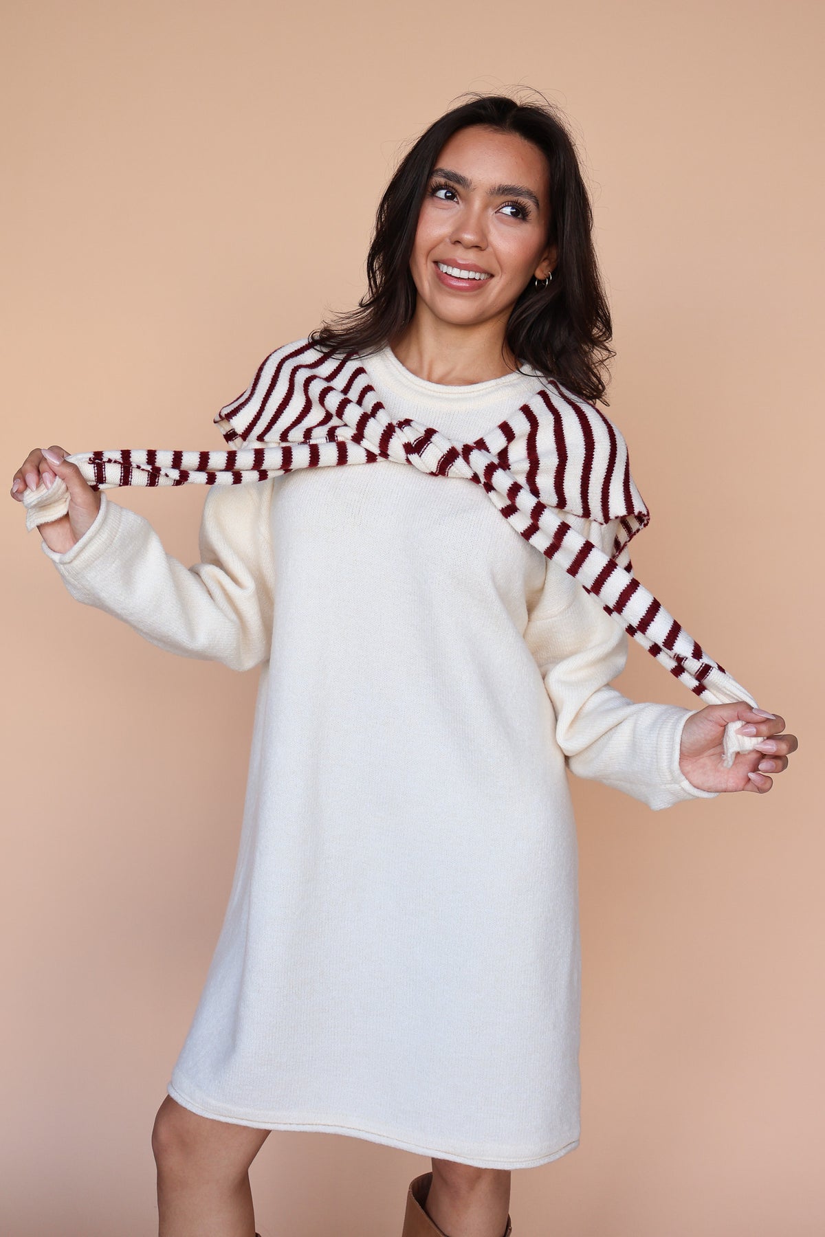 Sloane Layered Sweater Knit Dress in Cream