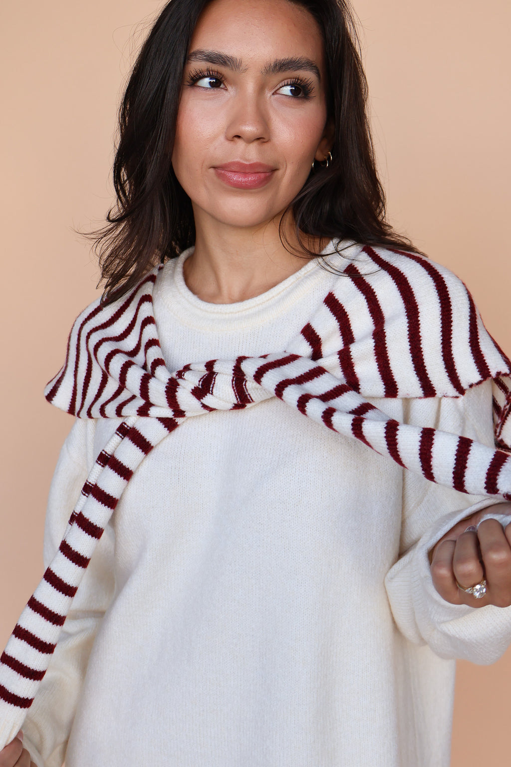 Sloane Layered Sweater Knit Dress in Cream