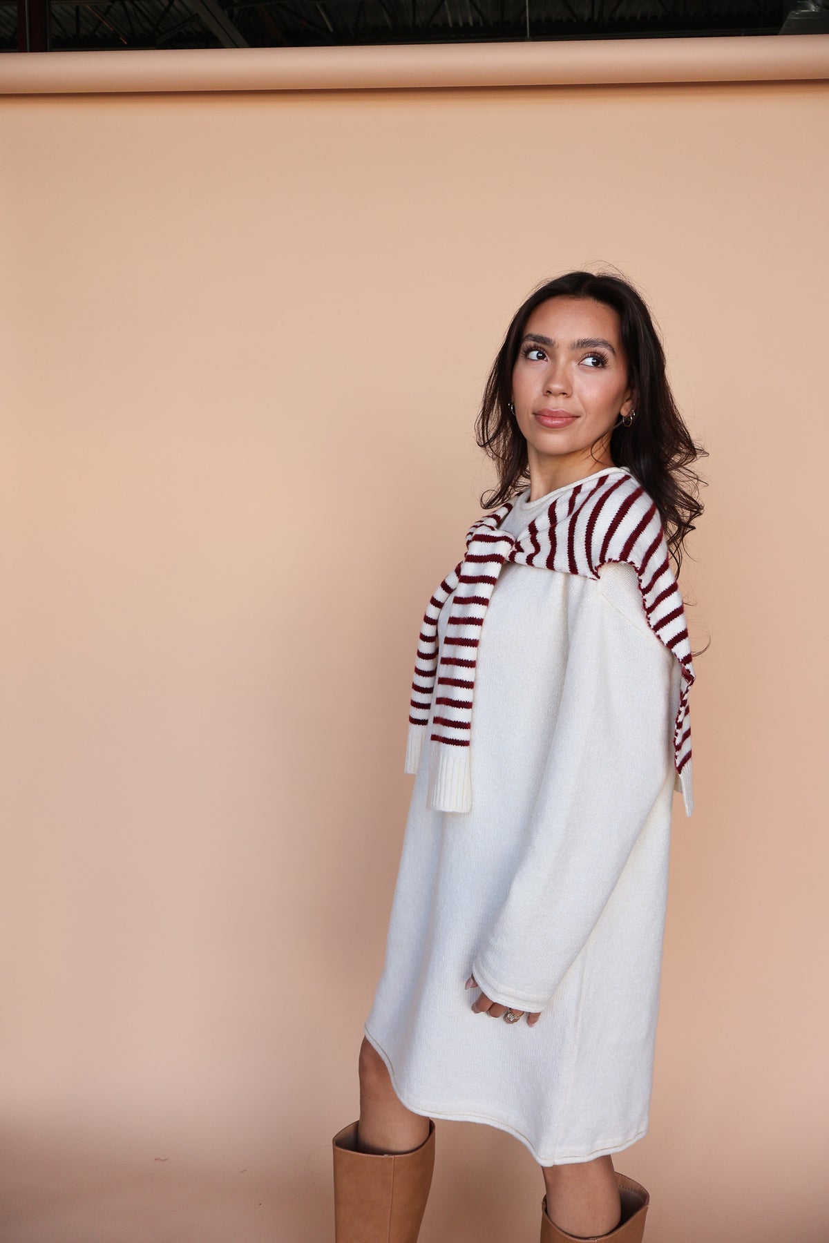 Sloane Layered Sweater Knit Dress in Cream