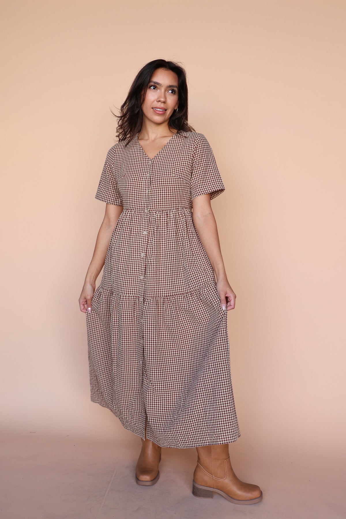 Zoe Gingham Midi in Burgundy Secondary image