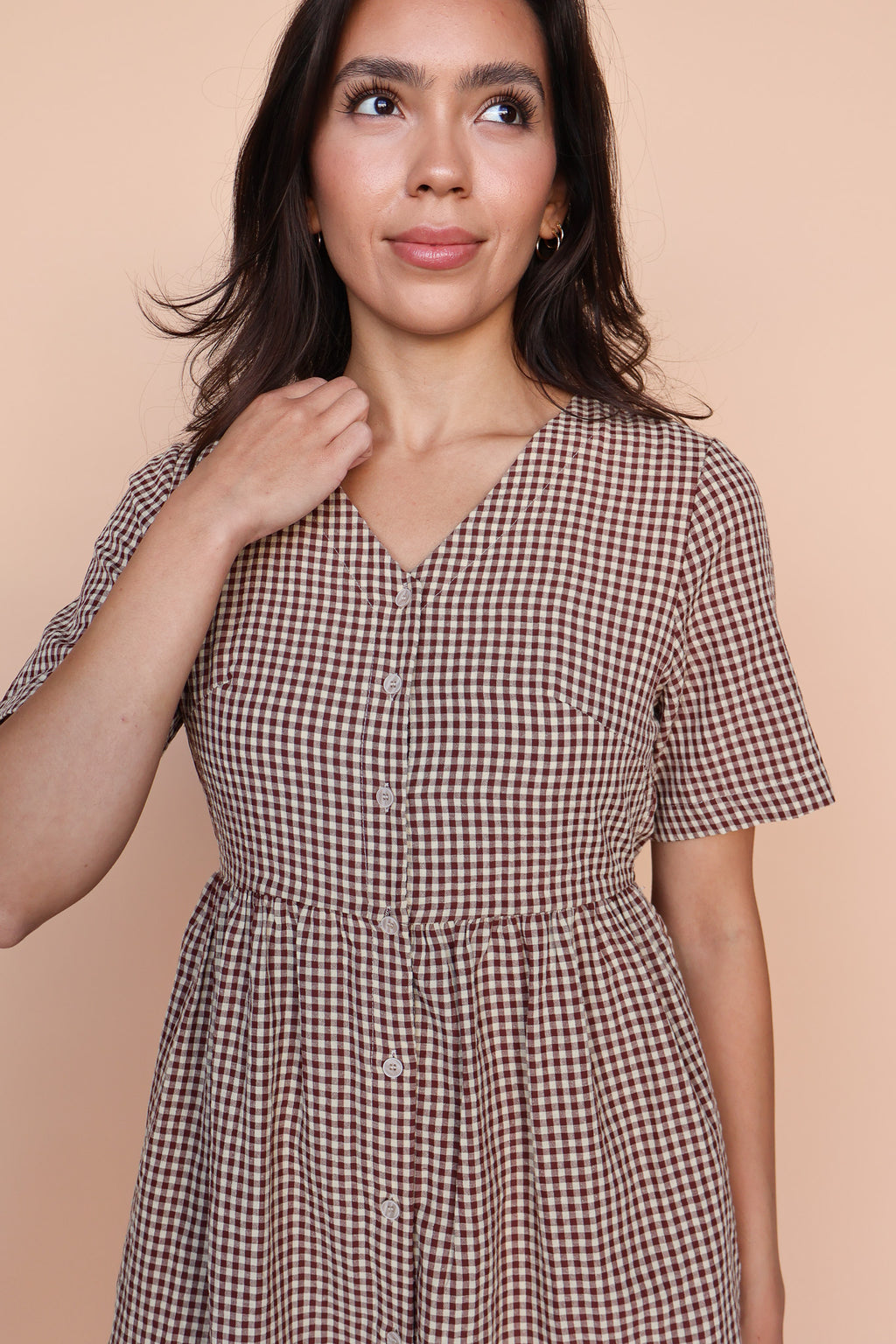 Zoe Gingham Midi in Burgundy